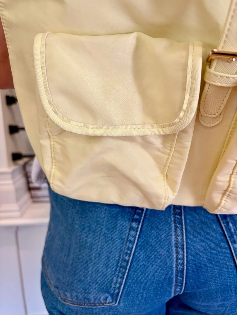 Year of Ours Yellow Nylon Drawstring Backpack Gold Hardware Utility Pockets